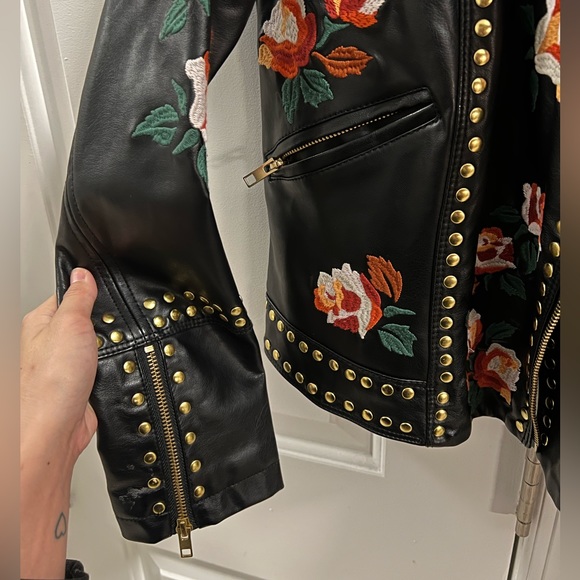 Anna Sui Rockstud floral embroider faux leather jacket - Picture 4 of 5